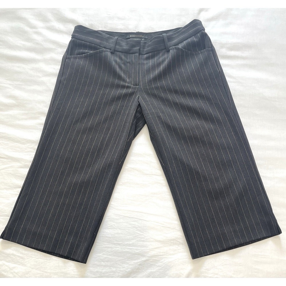 BCBGMAXAZRIA Womens Gray Pinstripe Cropped Dress Pants Trousers Size 2